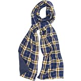 Navy Blue Gold Plaid Check Flannel Fleece Scarf