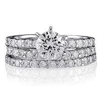 Sterling Silver Round Cubic Zirconia CZ Stackable 3 Ring Set