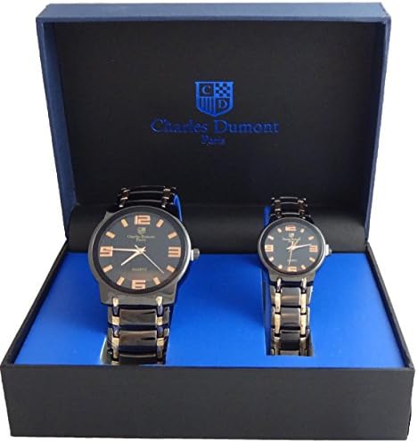 Charles Dumont Paris His & her Gift Set Black & Rose Gold Two Tone Alloy Metal Case