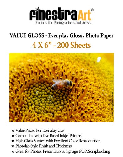 Finestra Value Gloss - Glossy Everyday Photo Paper, 4x6 Inches (200 Sheets)