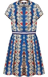 Vintage Geometric Print Spring Summer  Dress