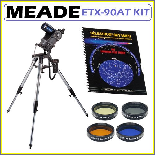 Meade ETX-90AT (f/13.8) Maksutov-Cassegrain Telescope with Celestron Sky Map Star Chart Book + Meade Lunar & Planetary Color 4 Filter Set