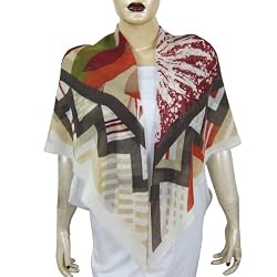 Scarf for Ladies Printed Square Silk and Wool 43 x 43 inches