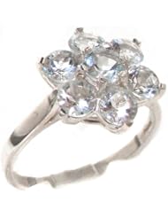 High Quality Solid 925 Sterling Silver Genuine Natural Aquamarine Cluster Ring - Finger Sizes 4 to 12 Available