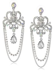 Betsey Johnson "Stone & Pearl" Crystal Chandelier Drop Earrings