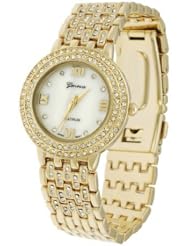 Geneva Platinum 7521 Ladies CZ Accented Link Watch