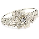 1928 Bridal Silver Tone Vintage Floral Cuff Bracelet