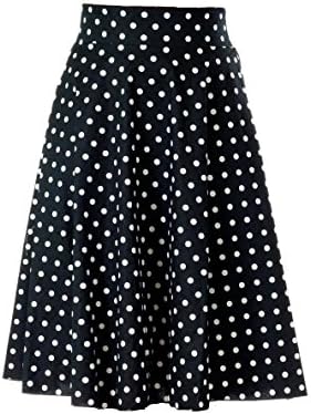 Vintage Style Classic Retro 1950s Medium Polka Dot Back Smock Swing Skirt (XL, Black)