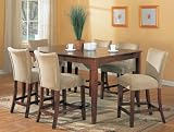 7pc Counter Height Dining Table & Stools Set Taupe Microfiber Cherry Finish