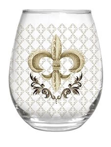 Stemless Wine Glass, Fleur De Lis