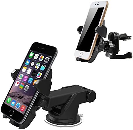 Dotopwhj Universal 2 in 1 Car Mount Holder &amp; Car Cradle &amp; Touch Windshield Dashboard Device- 3 Mounting Options - 360 Degree Rotation, Black