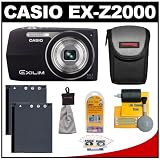 Casio EX-Z2000 14.1MP Digital Camera with 5x Ultra Wide Angle Zoom with CCD Shift Image Stabilization and 3.0 inch LCD (Black) with 2 Batteries + Case + Accessory Kit