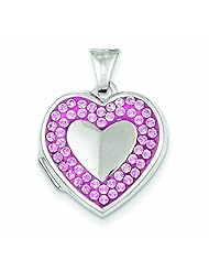Genuine .925 Sterling Silver 18mm Heart Light Rose Swarovski Elements Border Locket 1.6 Grams. 100% Satisfaction Guaranteed.