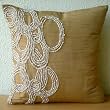 Jute Rings - Throw Pillow Covers - Silk Pillow Cover with Jute Embroidery & Pearls