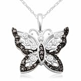 10k White Gold Black and White Butterfly Diamond Pendant (1 5 cttw, I-J Color, I3 Clarity), 18