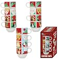 Cheap Deals on Stackable Christmas Coffee Mugs - Set of 4 Stoneware Puzzle Coffee Cups 14oz in Gift Box