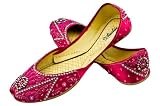 FREE ANKLET with Starlite Ladies / women Beaded & Diamante Pink (Shocking Pink) Leather Khussa Fashion Shoes / Pumps