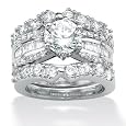 Platinum Over Sterling Silver DiamonUltra&trade; Cubic Zirconia Wedding Ring Set