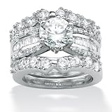 Platinum Over Sterling Silver DiamonUltra&trade; Cubic Zirconia Wedding Ring Set