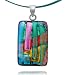 Sterling Silver Dichroic Glass Pink, Turquoise Color and Red Rectangular Pendant on Stainless Steel Wire, 18