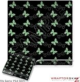 Sony PS3 Slim Skin - Pastel Butterflies Green on Black