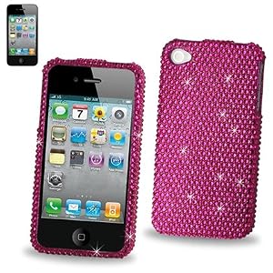 Hard Diamante Protector Skin Cover (Faceplate/Snap On) Full Rhinestones Diamond Bling for Apple iPhone 4 16GB 32GB AT&T - HOT PINK