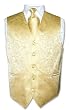 Men's Gold Color Paisley Design Dress Vest and NeckTie Set for Suit or Tuxedo