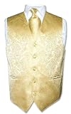 Men's Gold Color Paisley Design Dress Vest and NeckTie Set for Suit or Tuxedo