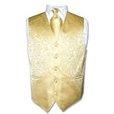 Men's Gold Color Paisley Design Dress Vest NeckTie Set size Medium