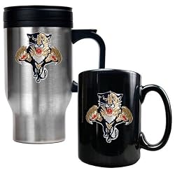 Florida Panthers NHL Stainless Steel Travel Mug & Black Ceramic Mug Set - Primary Logo by Great American Products