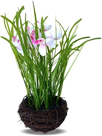 Alilaw Artificial Potted Plant, Orchid in Nest Pot, 12-inch