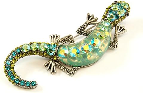 Lizard Austrian AB Crystal Rhinestone Brooch Pin- Fashion Multi Color, Gift for Her: Valentine's Day Mother's Day, Wedding, Birthday, Anniversary, Christmas Gift (Green)