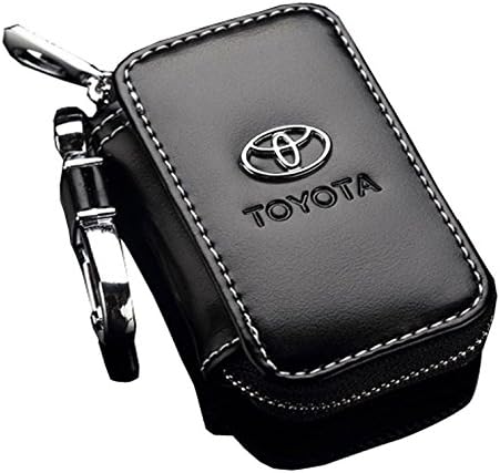Black Soft Premium Leather Car Remote Case Fob Pocket Keychain Key Holder Zipper Case Wallet Bag For Toyota