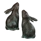 Pair of Cast Iron Rabbit Bookends 6 Inches Tall with a Verdi Gris Finish