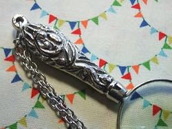 Victorian Carved Magnifying Glass Necklace Chatelaine Sewing