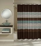 Chocolate Brown Aqua Spa Stripe Fabric Shower Curtain Chocolate Brown Aqua Spa Stripe Fabric Shower Curtain