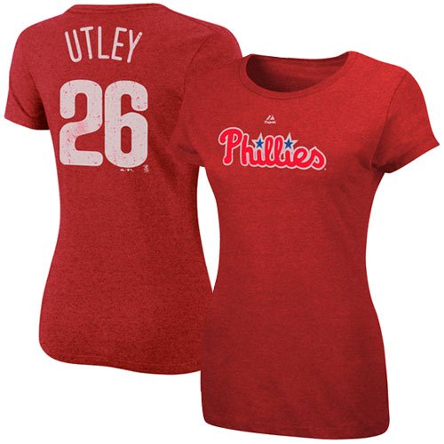 MLB Chase Utley Philadelphia Phillies Women's Short Sleeve Crew Neck Tee (Athletic Red Pepper Heather, Medium)