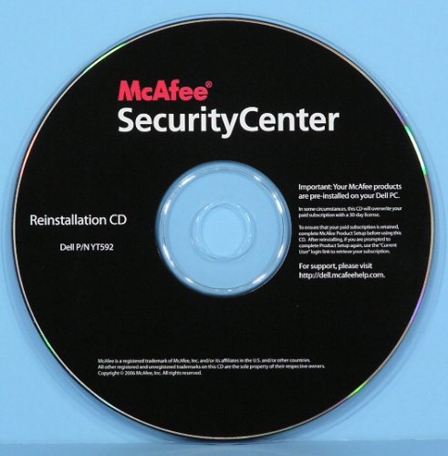 McAfee SecurityCenter Reinstallation Disk for DELL Computers with Security Center 30-Day FREE Trial DELL P/N(s): YT592 and 0XK514