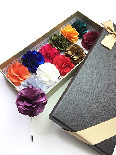 Unibuy Men's Lapel Pin Set with Handmade Flower Boutonniere For Suit (Gift Box Of 12)