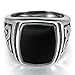 INBLUE Men's Stainless Steel Enamel Ring Silver Tone Black Celtic Knot Signet Triquetra