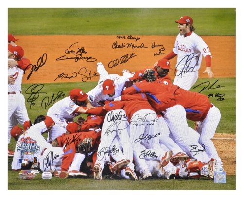 Philadelphia Phillies Autographed 16x20 Photograph - Team Signed, 2008 World Series, Celebration - Mounted Memories Certified at Amazon.com