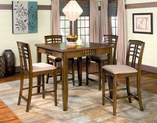 Long Beach 5 pc. Walnut Finish Counter Height Dining Table w/ 4 Chairs