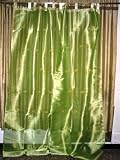 2 Organza Lime Green Mirror Embroidereded Sari Curtains Drapes Panel 96 Tabs