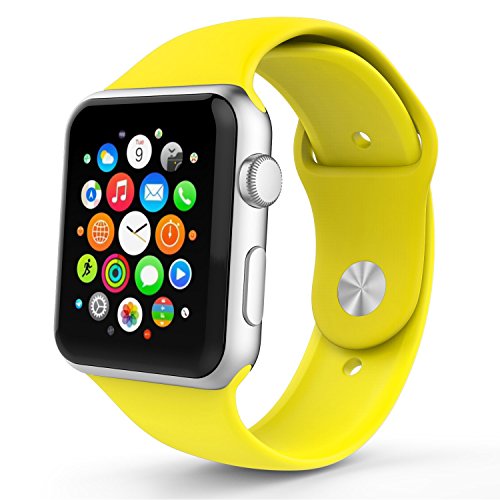 Apple Watch Band, HuanlongTM 42mm New Soft Silicone Sport Style Replacement Iwatch Strap for Apple Wrist Watch (Yellow 42mm S/M)