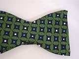 Marlon Garci 100% Silk Bow Tie - Green with Blue and White Print