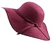 Women Elegant Ribbon Band Solid Color Woolen Foldable Floppy Hat Burgundy