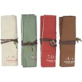 New Cute 4pcs Different Colors of Pastorable Roll up Canvas Pen Bag Pencil Case Bag Cosmetic Makeup Bag Pouch Pocket for Girls Boys Students Women Lady