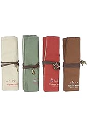 New Cute 4pcs Different Colors of Pastorable Roll up Canvas Pen Bag Pencil Case Bag Cosmetic Makeup Bag Pouch Pocket for Girls Boys Students Women Lady