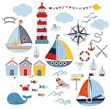 Sail Away Nursery/Boys Room Decorative Peel & Stick Wall Art Sticker Decals