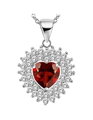 2.47 Ct Heart Shape Natural Red Garnet 925 Sterling Silver Pendant + 18" Chain